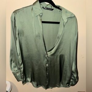 Zara Soft Green Satin Shirt